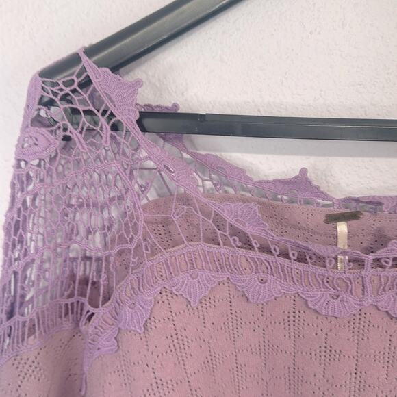 Free People Women Lavender Lace Boho Style Blouse Size M - Picture 4 of 8